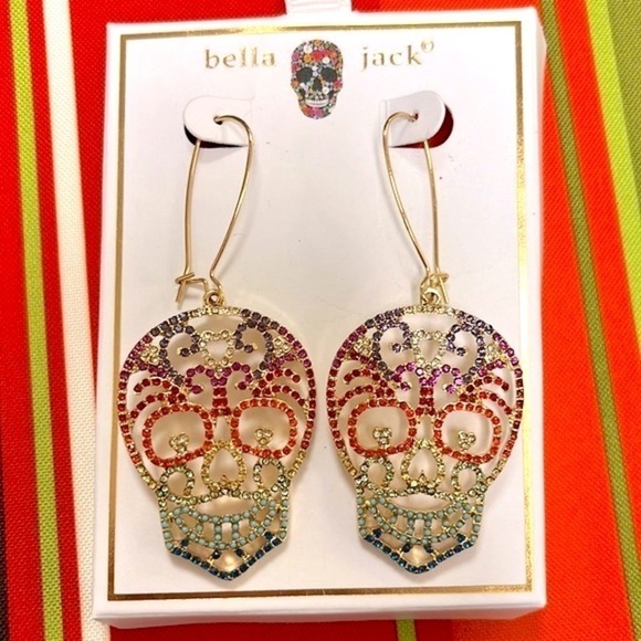 Brand New Bella Jack Colorful Rainbow Halloween Skeleton Skull Drop Earrings - Picture 12 of 13